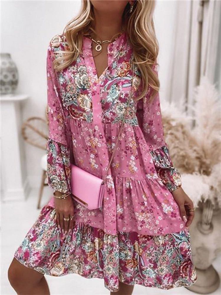 Summer Zara - Gaun motif Floral kasual untuk wanita