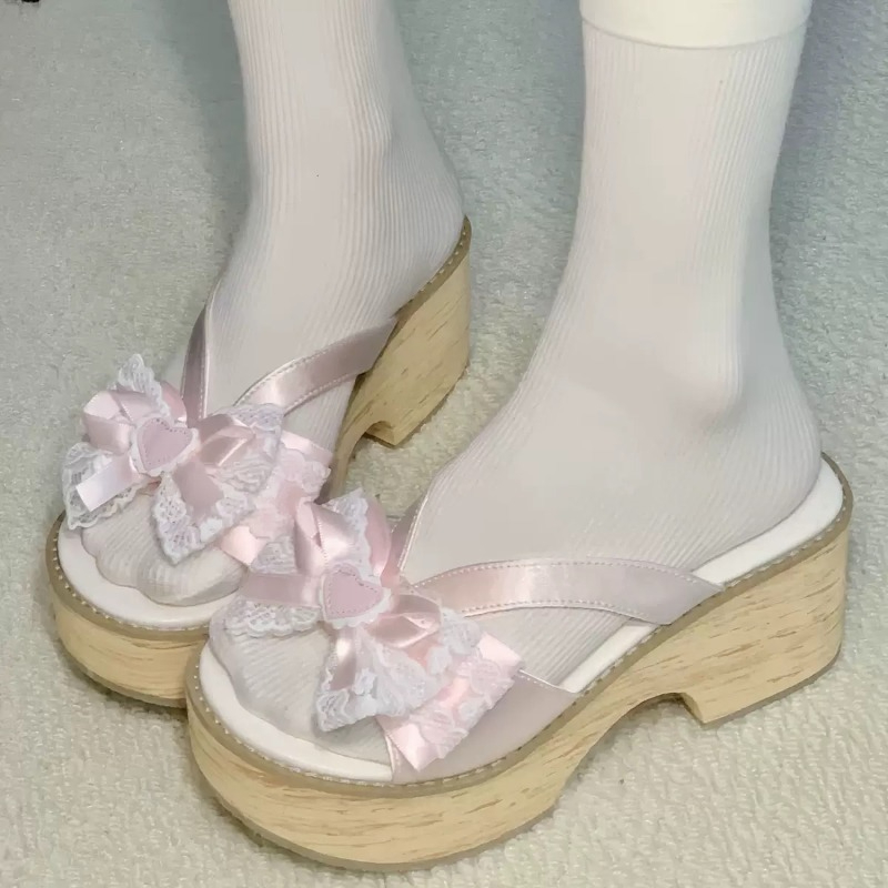 Summer Clothing Stores - Sandal Platform Tebal Motif Kayu Sweet