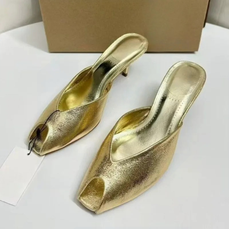 Summer Clothing Stores - Sepatu Pump Wanita Desainer Emas Sandal