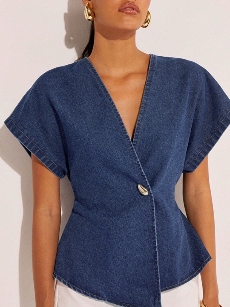 Blus Denim Biru Tua Wanita 202 - Summer Clothing Wraps ulasan dan harga