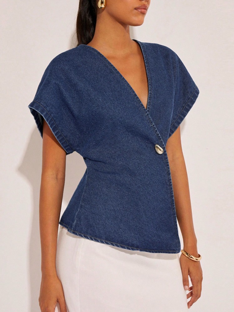 Blus Denim Biru Tua Wanita 202 - Summer Clothing Wraps ulasan dan harga