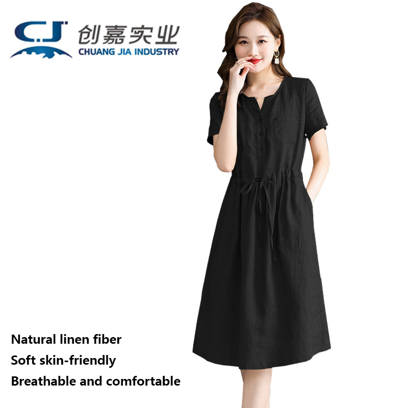 Gaun Linen Murni Wanita Lengan - Summer Clothing Drawing ulasan dan harga