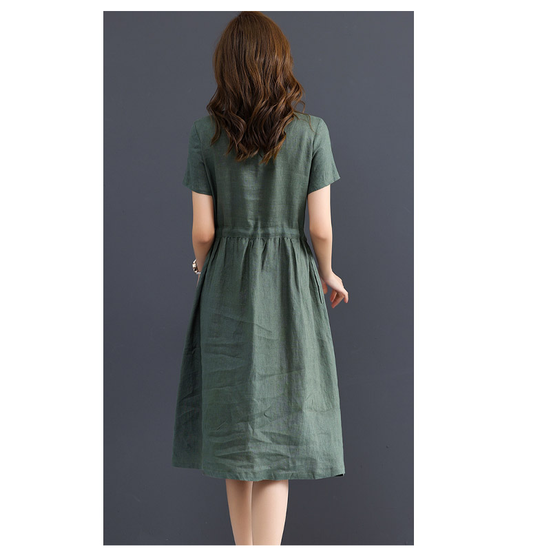 Gaun Linen Murni Wanita Lengan - Summer Clothing Drawing ulasan dan harga