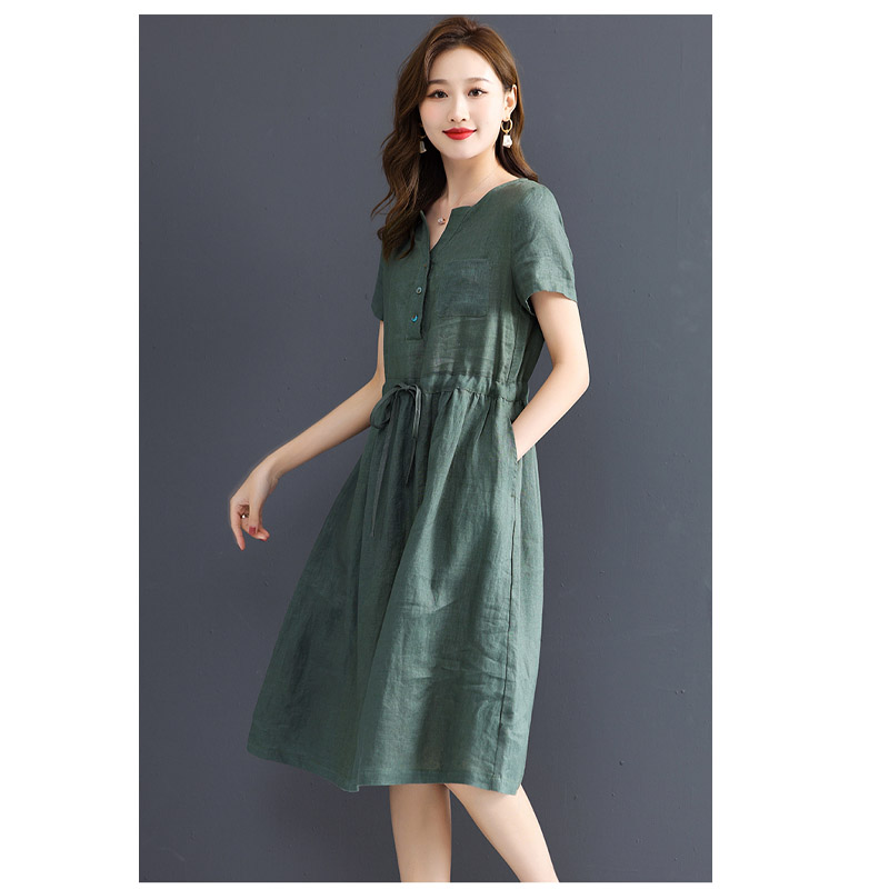 Gaun Linen Murni Wanita Lengan - Summer Clothing Drawing ulasan dan harga