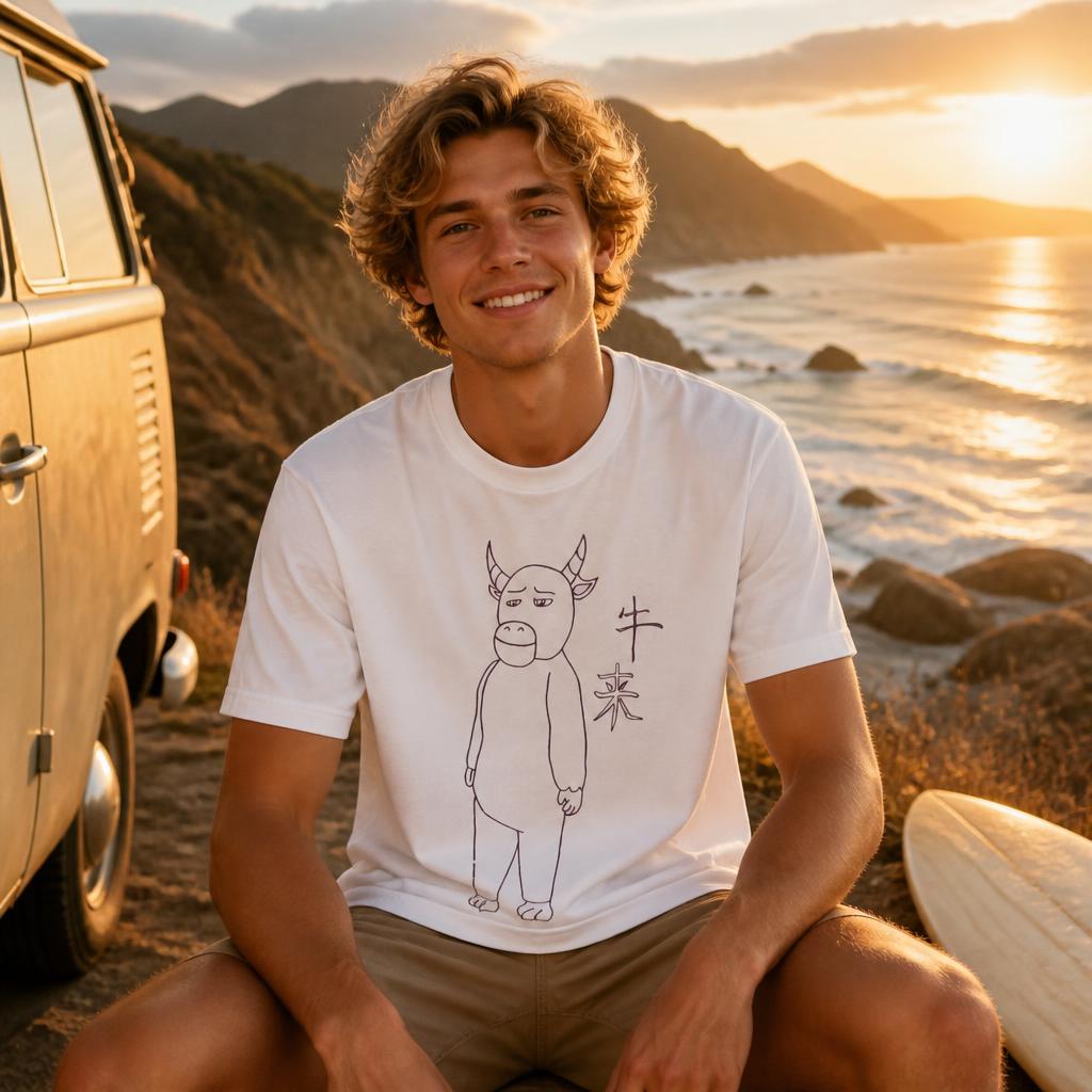Kaos Pria Niu Lai Drawing 100% - Summer Clothing Drawing ulasan dan harga