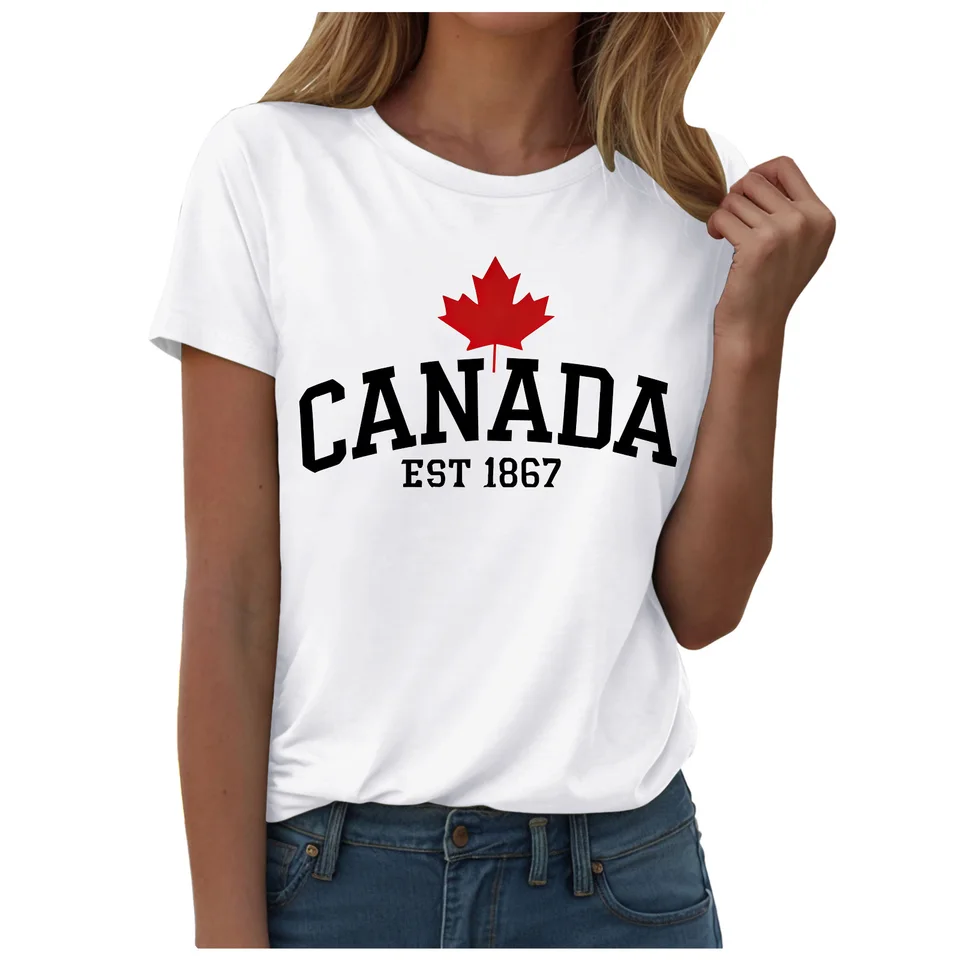 Kaos Bendera Daun Maple untuk  - Summer Clothing Women Canada ulasan dan harga