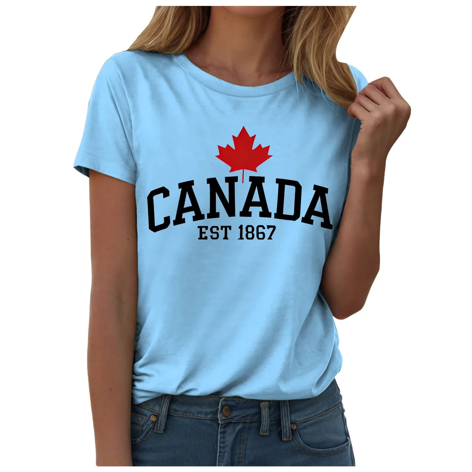Kaos Bendera Daun Maple untuk  - Summer Clothing Women Canada ulasan dan harga